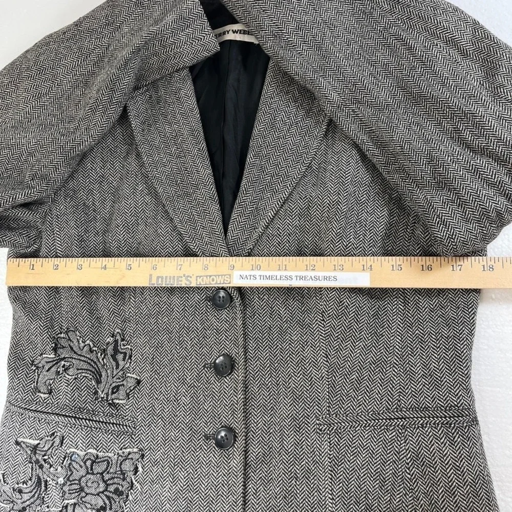 Gerry Weber Womens Herringbone Tweed Blazer Size 8‎ Embroidered Detail